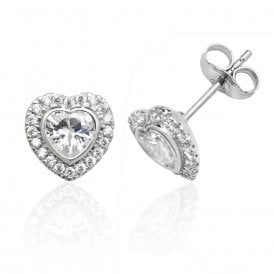 Sterling Silver CZ Heart Earrings