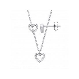 Sterling Silver CZ Heart Pendant Earrings Set