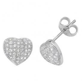 Sterling Silver CZ Heart Stud Earrings