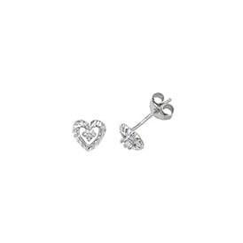 Sterling Silver CZ Heart Stud Earrings