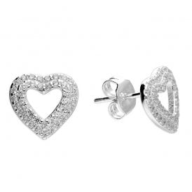 Sterling Silver CZ Heart Stud Earrings