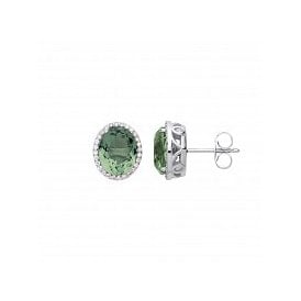 Sterling Silver CZ Olive Stud Earrings