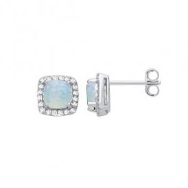Sterling Silver CZ & Opal Earrings