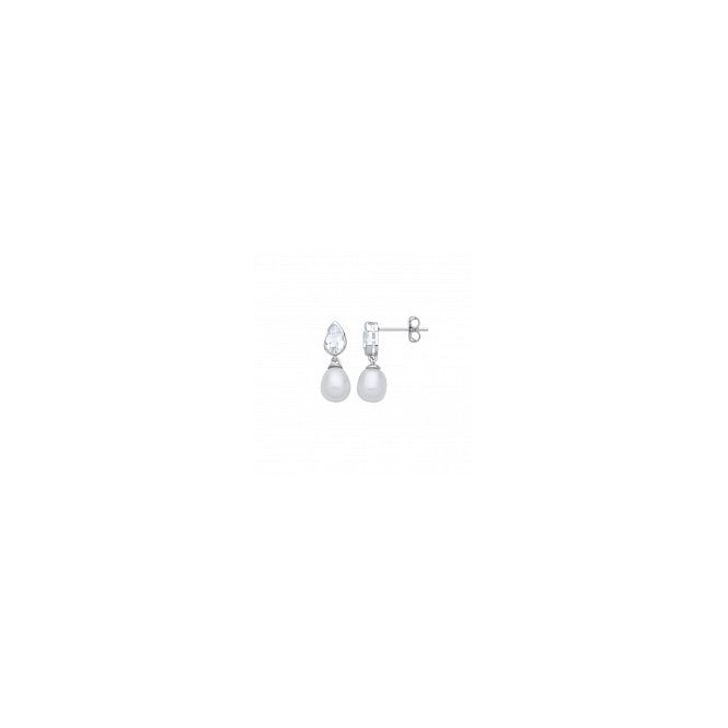 Lowry Sterling Silver Sterling Silver CZ Pearl Drop Earrings