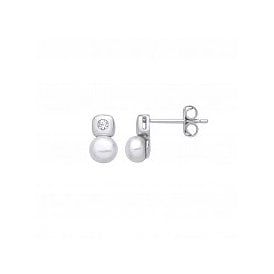 Sterling Silver CZ & Pearl Stud Earrings