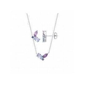 Sterling Silver CZ Purple Pendant & Earring Set