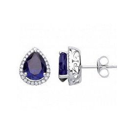 Sterling Silver CZ & Sapp Pear Drop Earrings