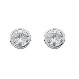 Sterling Silver Cz Solitaire Stud Earrings