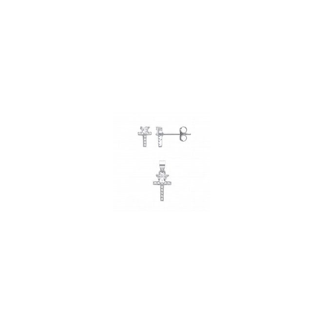 Lowry Sterling Silver Sterling Silver CZ Stud Earrings & Pendant Set