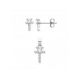Sterling Silver CZ Stud Earrings & Pendant Set