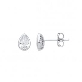 Sterling Silver CZ Tear Drop Stud Earrings