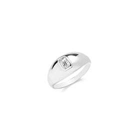 Sterling Silver Domed CZ Plain Ring