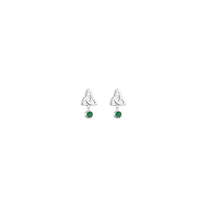 Irish Jewellery Sterling Silver Drop Green CZ Trinity Earrings