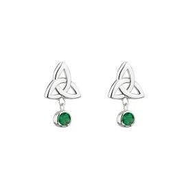 Sterling Silver Drop Green CZ Trinity Earrings