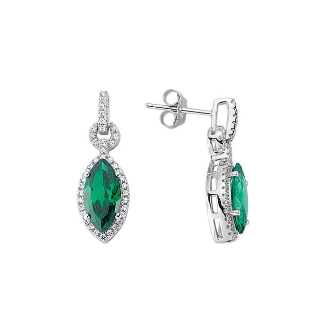 Lowry Sterling Silver Sterling Silver Emer & CZ Drop Earrings
