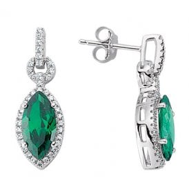 Sterling Silver Emer & CZ Drop Earrings