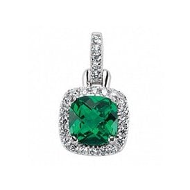 Sterling Silver Emer & Cz Pendant & Chain