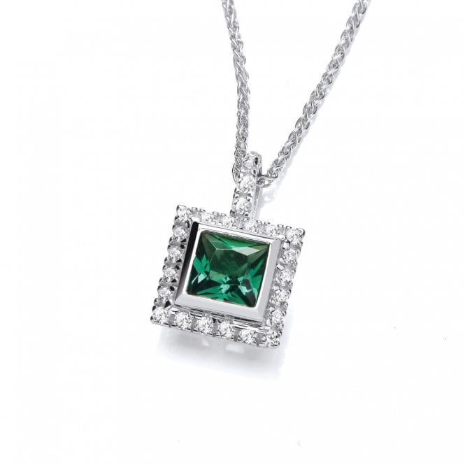 Lowry Sterling Silver Sterling Silver Emer & Cz Pendant & Chain