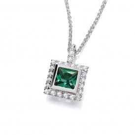 Sterling Silver Emer & Cz Pendant & Chain