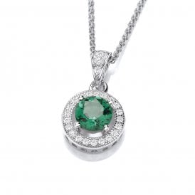 Sterling Silver Emer & Cz Pendant & Chain