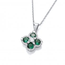 Sterling Silver Emer & Cz Pendant & Chain
