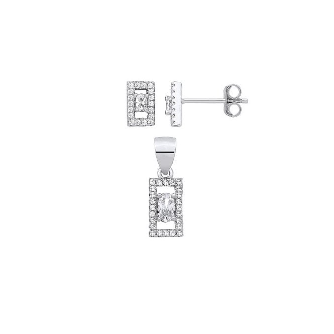 Lowry Sterling Silver Sterling Silver Fancy CZ Heart Pendant & Earrings Set