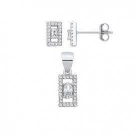 Sterling Silver Fancy CZ Heart Pendant & Earrings Set