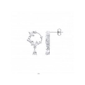 Sterling Silver Fancy CZ Hoop Earrings