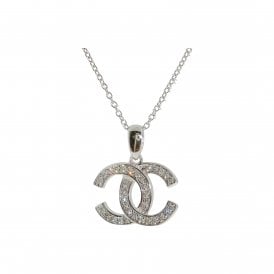 Sterling Silver Fancy Cz Pendant & Chain