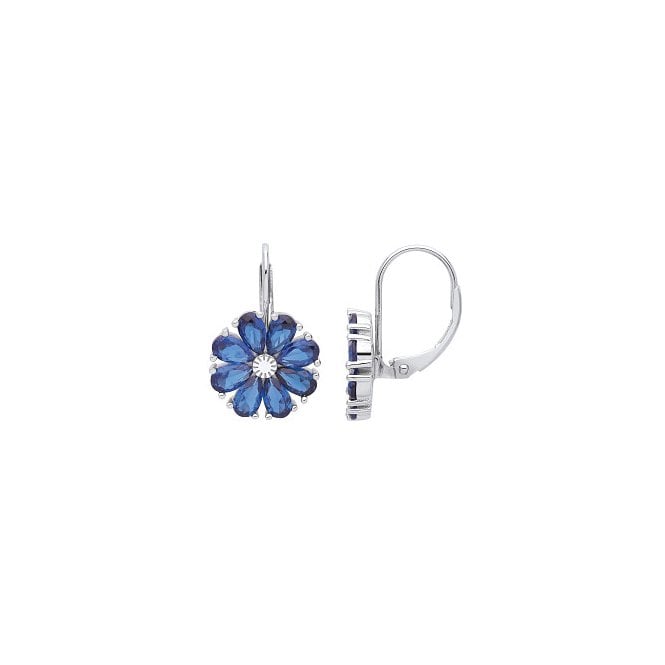 Lowry Sterling Silver Sterling Silver Floral Sapphire Drop Earrings