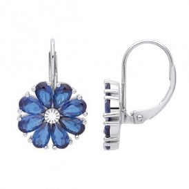 Sterling Silver Floral Sapphire Drop Earrings