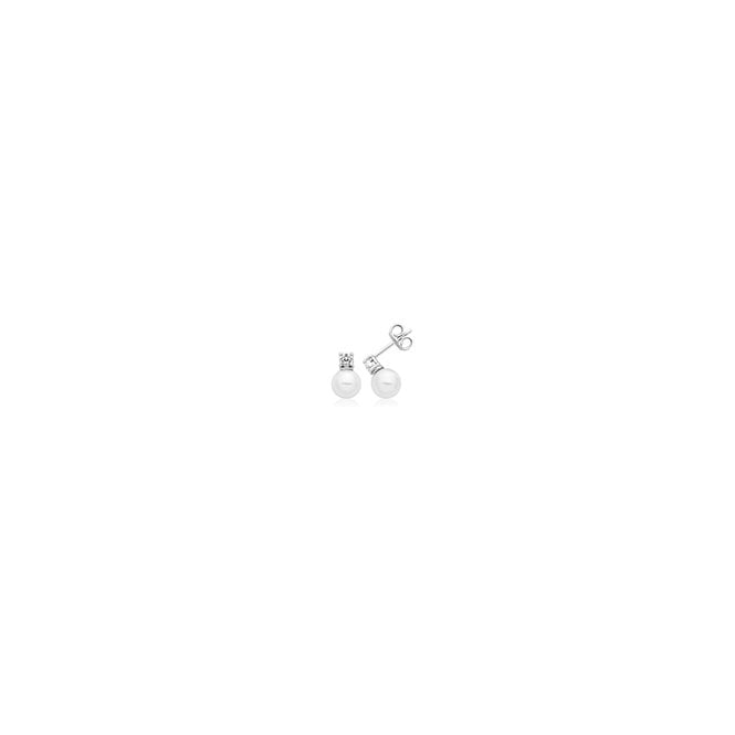 Lowry Sterling Silver Sterling Silver Fresh Water 6mm CZ Pearl Studs