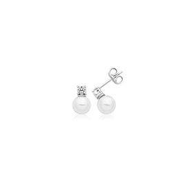 Sterling Silver Fresh Water 6mm CZ Pearl Studs