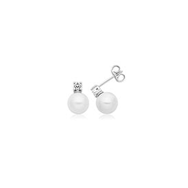 Sterling Silver Fresh Water 8mm CZ Pearl Studs