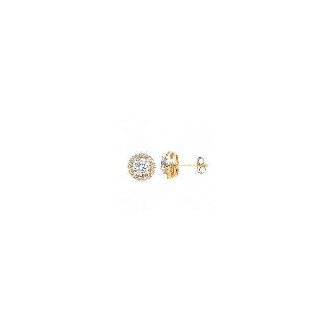 Lowry Gold Sterling Silver Gold Plated CZ Halo Stud Earrings