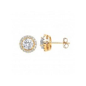 Sterling Silver Gold Plated CZ Halo Stud Earrings