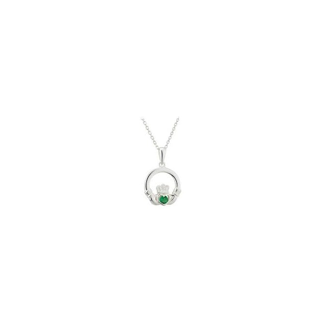 Irish Jewellery Sterling Silver Green Claddagh Necklace