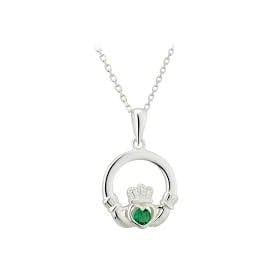 Sterling Silver Green Claddagh Necklace