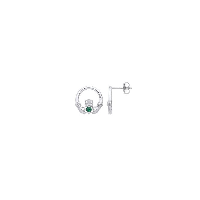 Lowry Sterling Silver Sterling Silver Green Claddagh Stud Earrings