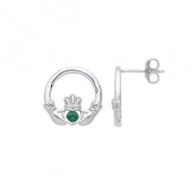 Sterling Silver Green Claddagh Stud Earrings