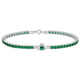 Sterling Silver Green CZ Claddagh Bracelet