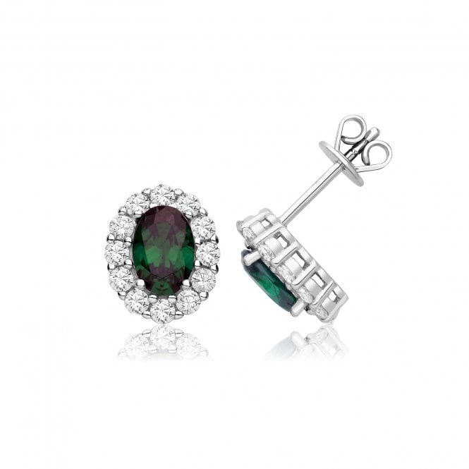 Lowry Sterling Silver Sterling Silver Green CZ Earrings