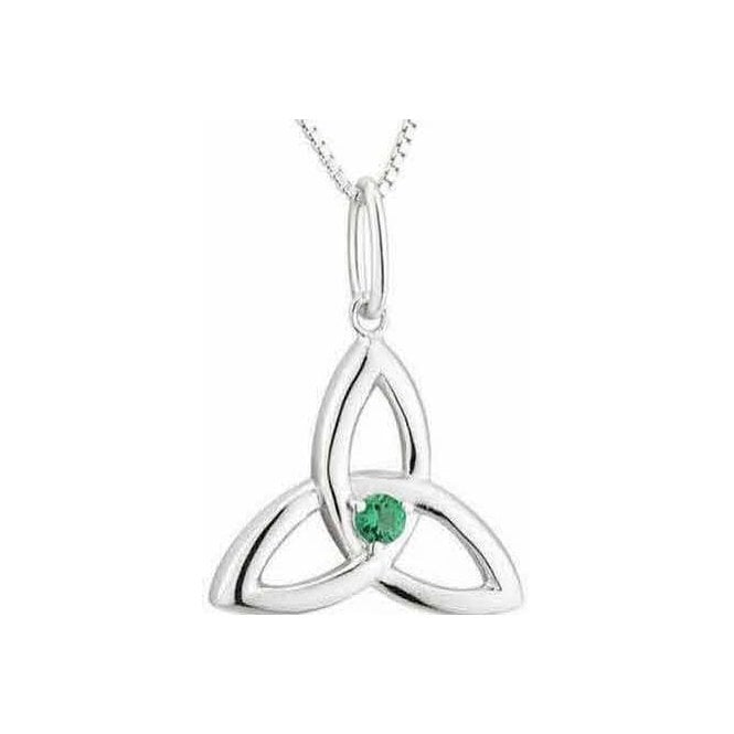 Irish Jewellery Sterling Silver Green Trinity Knot Necklace