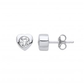 Sterling Silver Heart CZ Stud Earrings