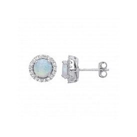 Sterling Silver Opal & CZ Earrings