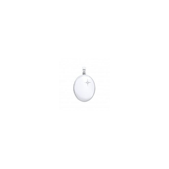 Lowry Sterling Silver Sterling Silver Oval Cz Locket & Chain