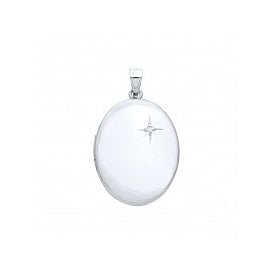 Sterling Silver Oval Cz Locket & Chain