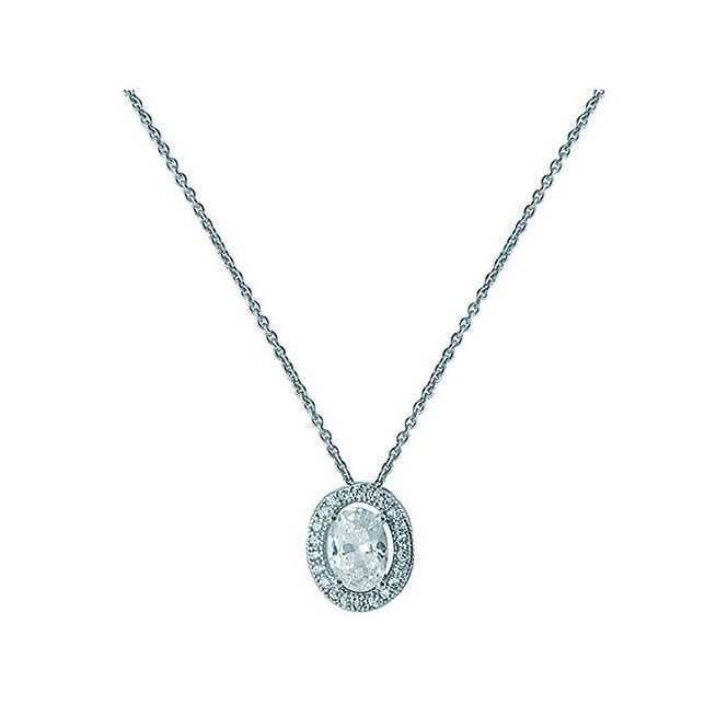 Lowry Sterling Silver Sterling Silver Oval CZ Pendant & Chain