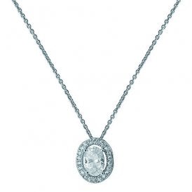 Sterling Silver Oval CZ Pendant & Chain
