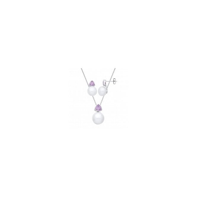 Lowry Sterling Silver Sterling Silver Pearl & CZ Amy Pendant Set
